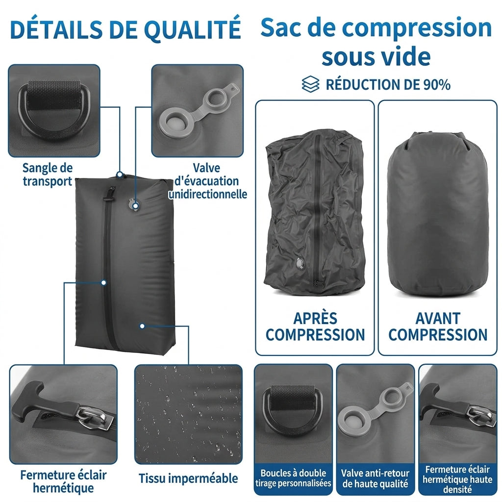 Sac sous vide VOREN rempli de vêtements avant compression